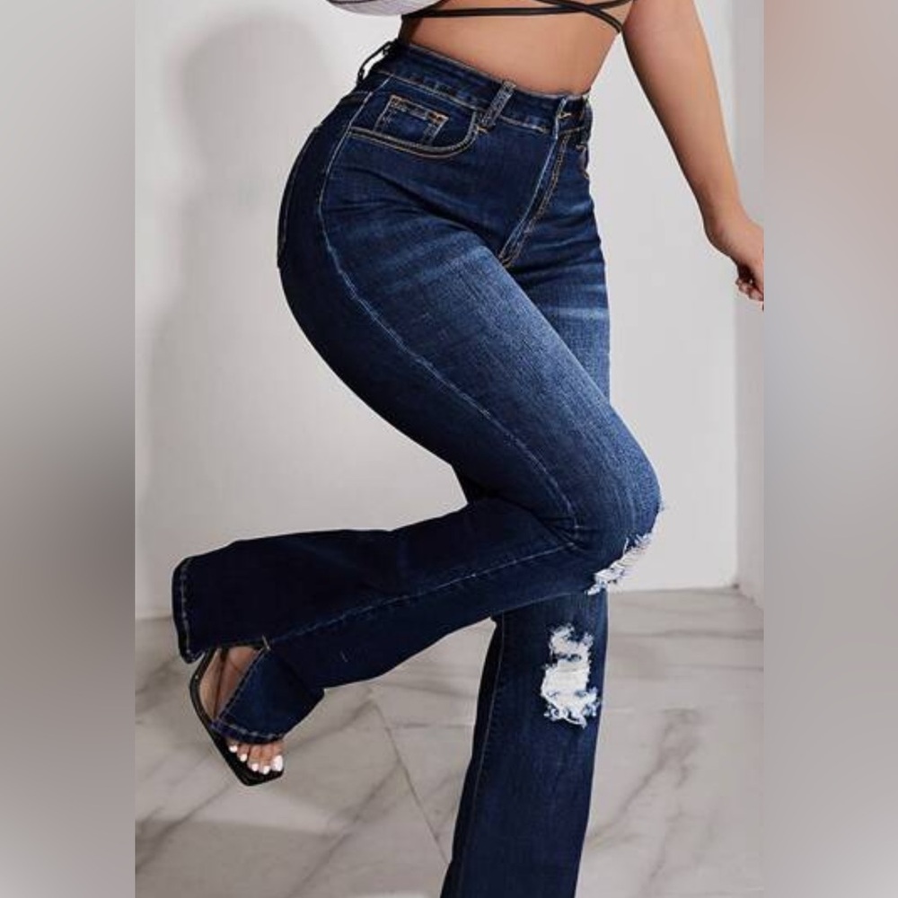 SHEIN Blue Skinny Distressed Jeans